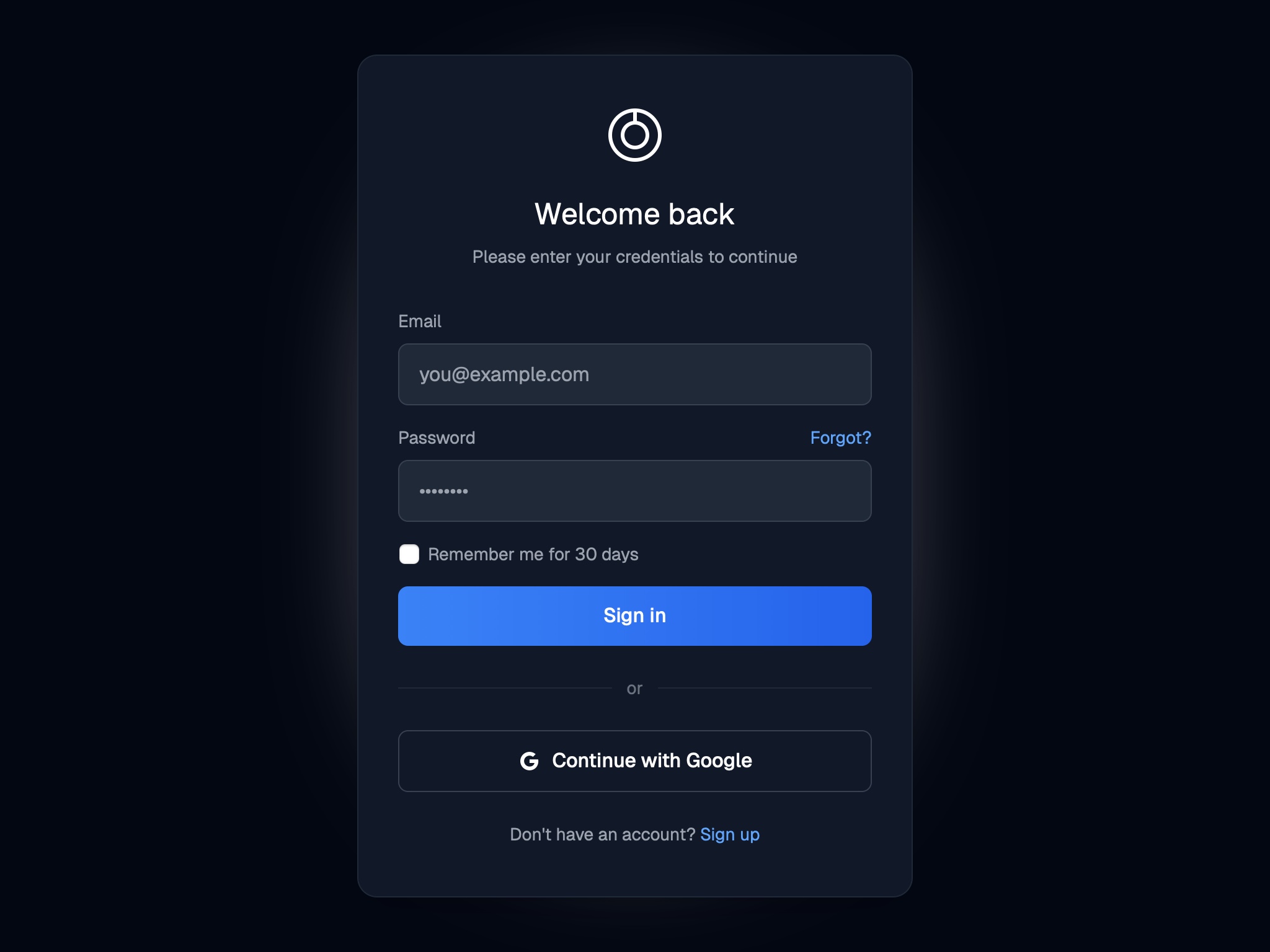 Preview for User Login Interface Card