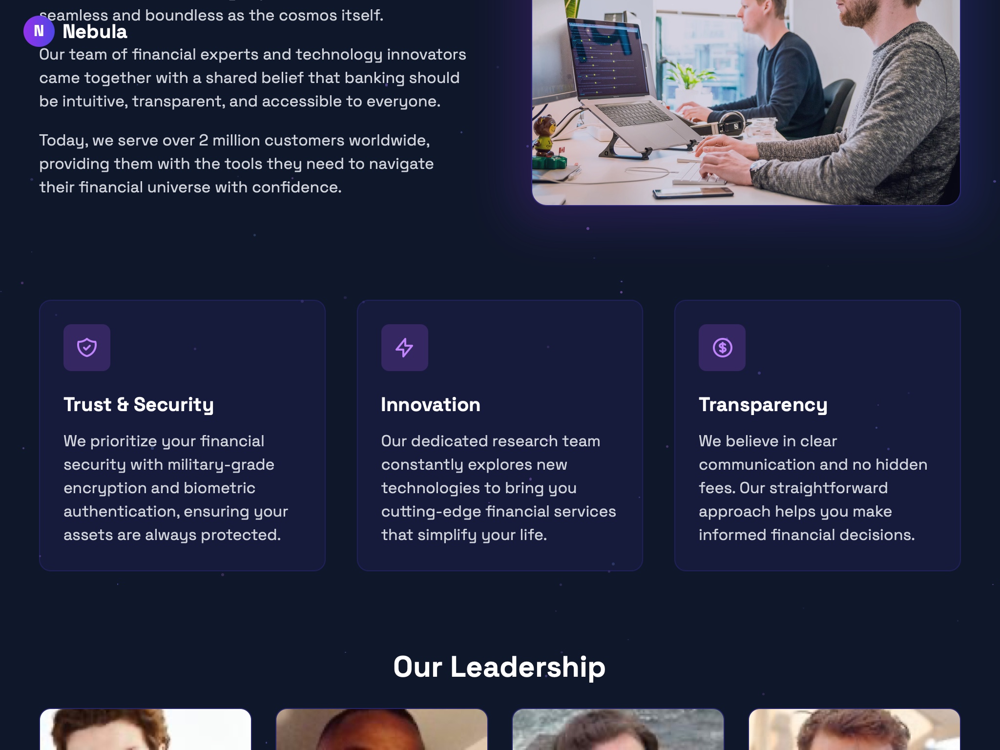 Preview for Banking Mission and Leadership Page