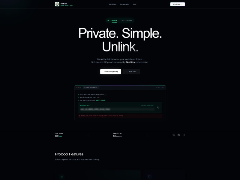 Preview for Seal Safe Solana Privacy Landing Page Template
