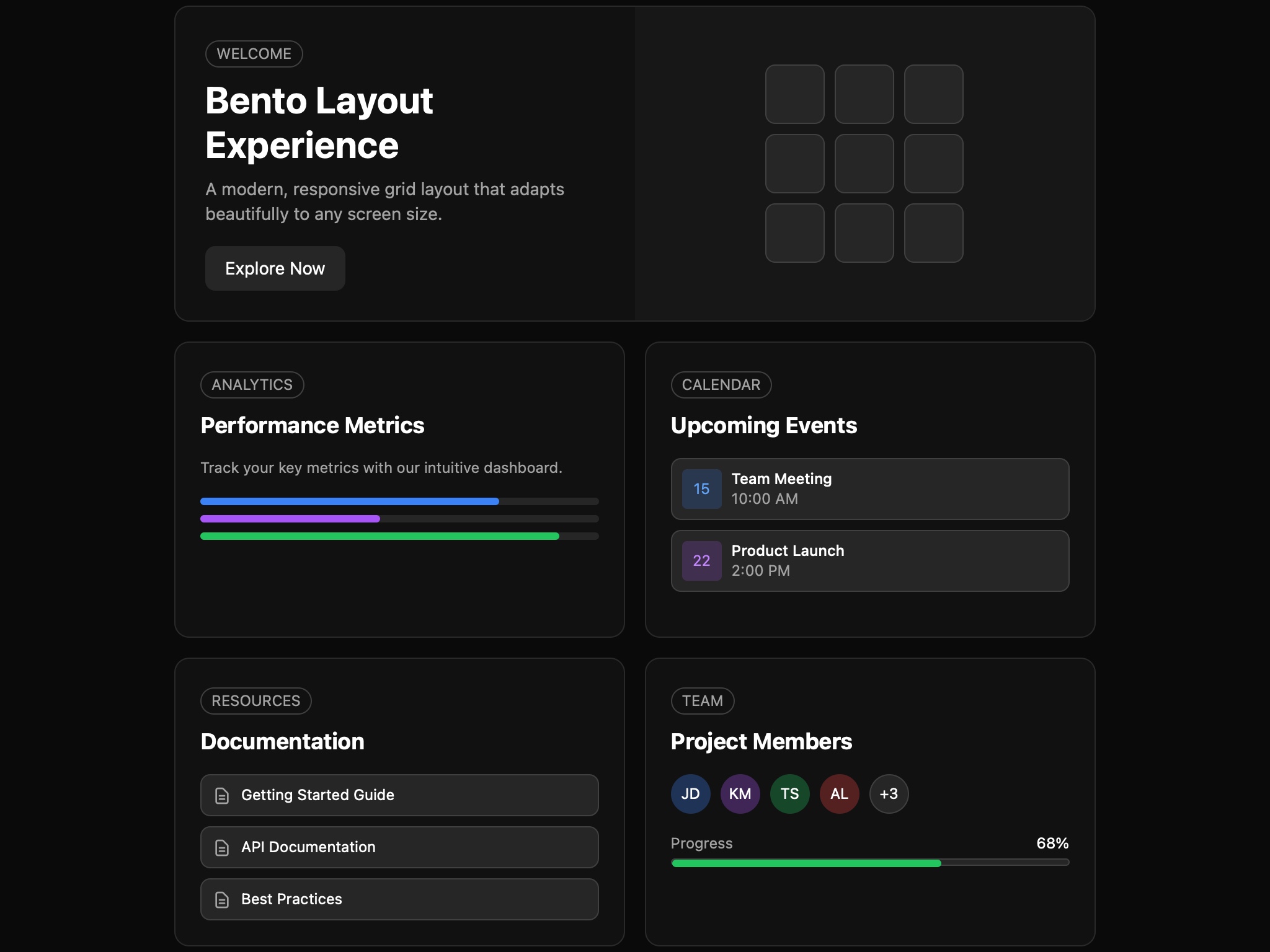 Preview for Responsive Bento Grid Dashboard