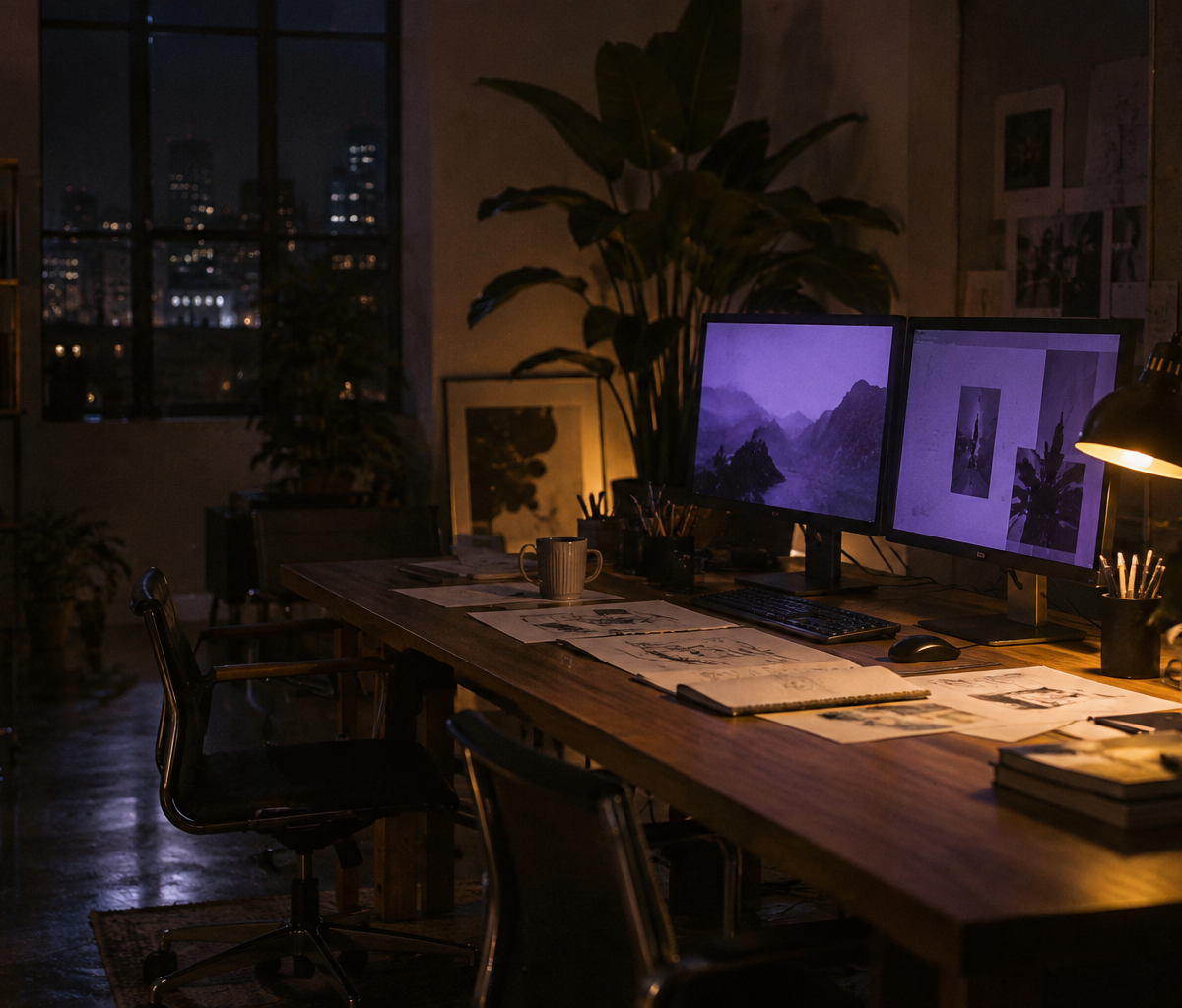 The studio at night